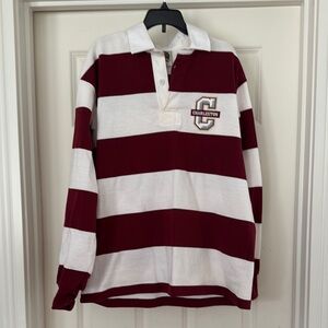 College of Charleston Maroon & White Striped Rugby Shirt Size Medium